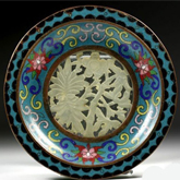 晚清景泰藍鑲岫玉小盤